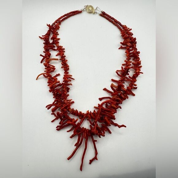 19", double strands graduated Branch Coral with a 14kt yellow gold insert clasp! - Picture 6 of 12